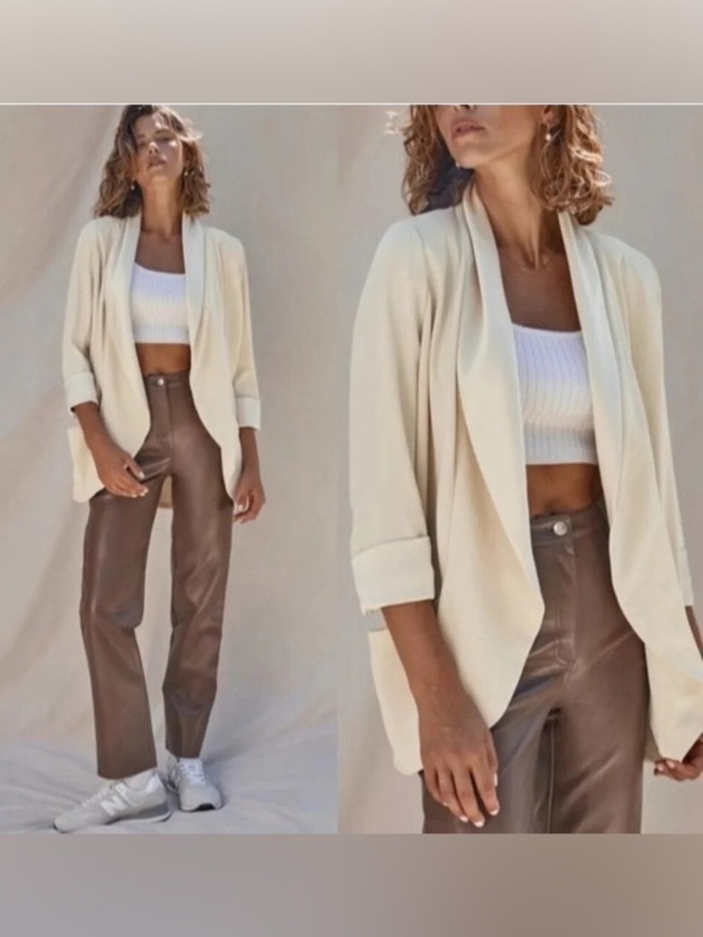 Aritzia Wilfred Chevalier Blazer Cardigan Size 2 Open Front Draped Off White